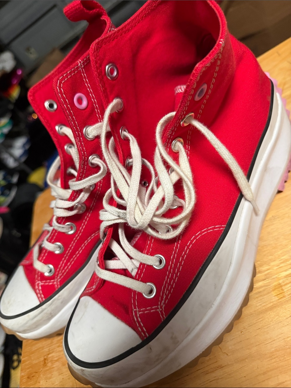 Converse Kids Red High-Top Platform Sneakers with White Accents size 11.5